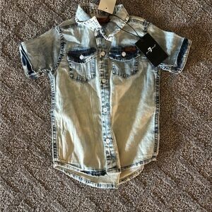 Denim Short Sleeve Button-Up Shirt
